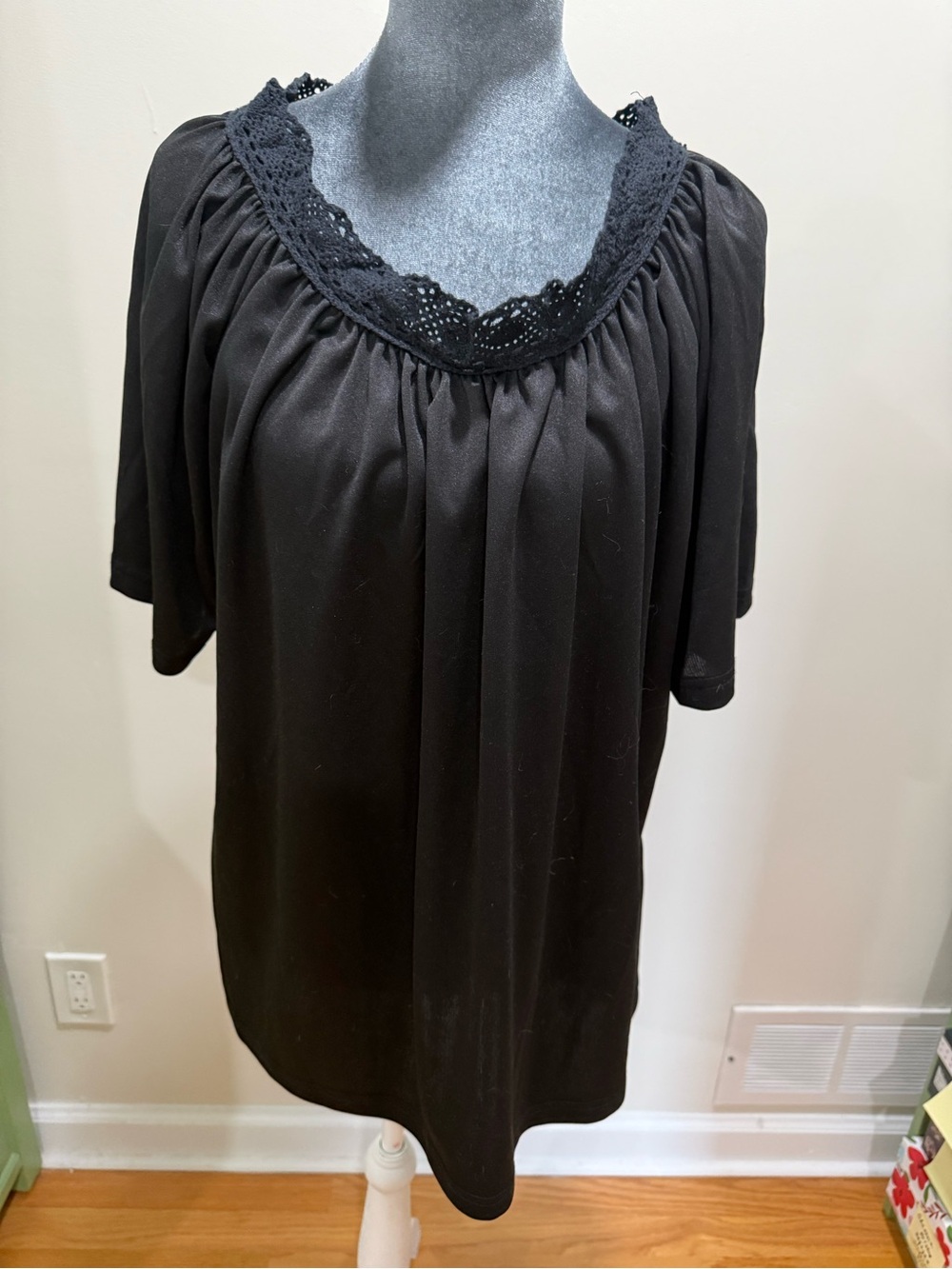 Haband Black Blouse with Crochet Trim
